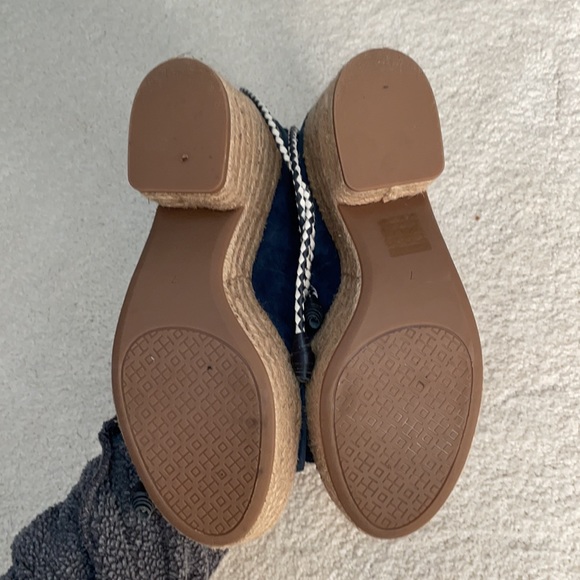 Tory Burch Navy Blue Espadrille Wrap Up Wedges - Picture 3 of 6